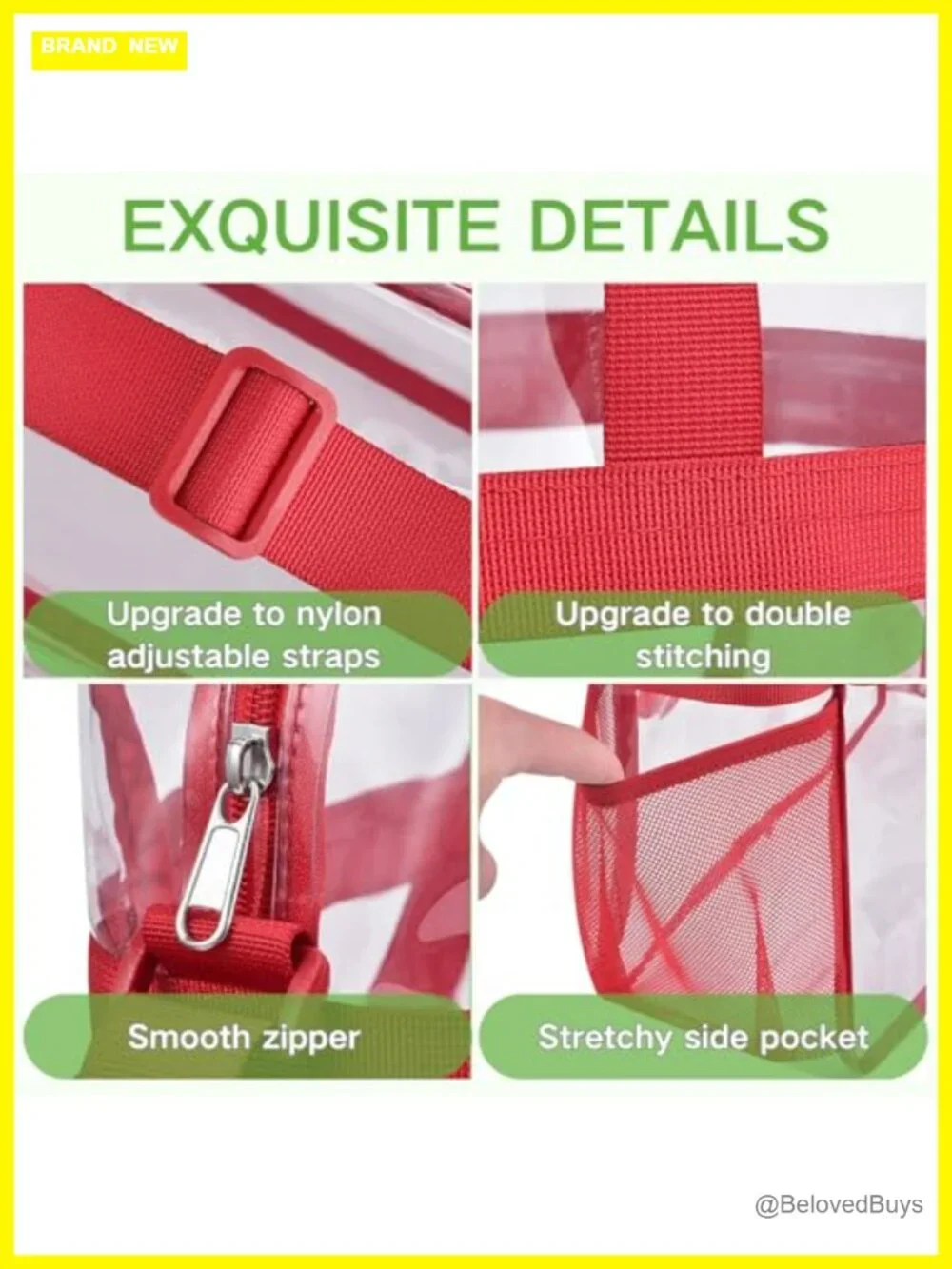 Clear Tote Bag Stadium Approved PVC Satchel Crossbody Work Sport